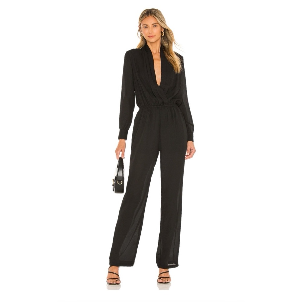 Revolve Superdown Kaela Drape Neck Jumpsuit in Black Size Large NWT